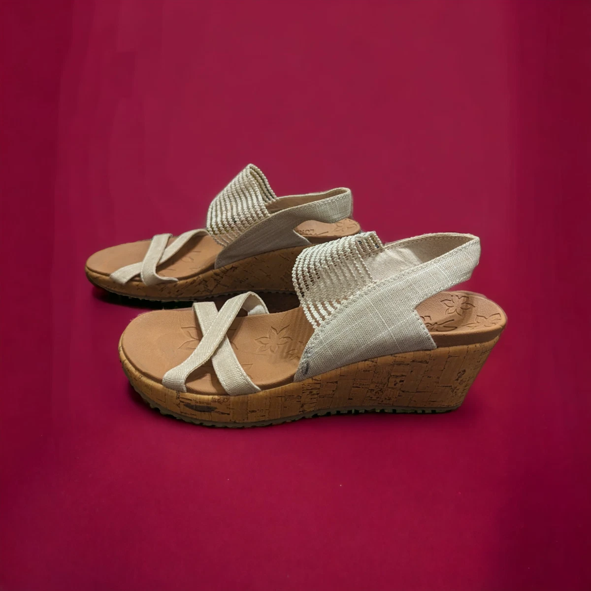 Skechers Beverlee High Tea Wedge Natural Sandals Women s Luxe Foam Size 8.5