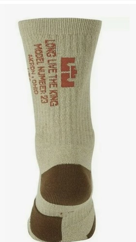 Nike LeBron James youth 3-5 Elite Crew Basketball Socks Long Live the King TAN - Picture 2 of 2