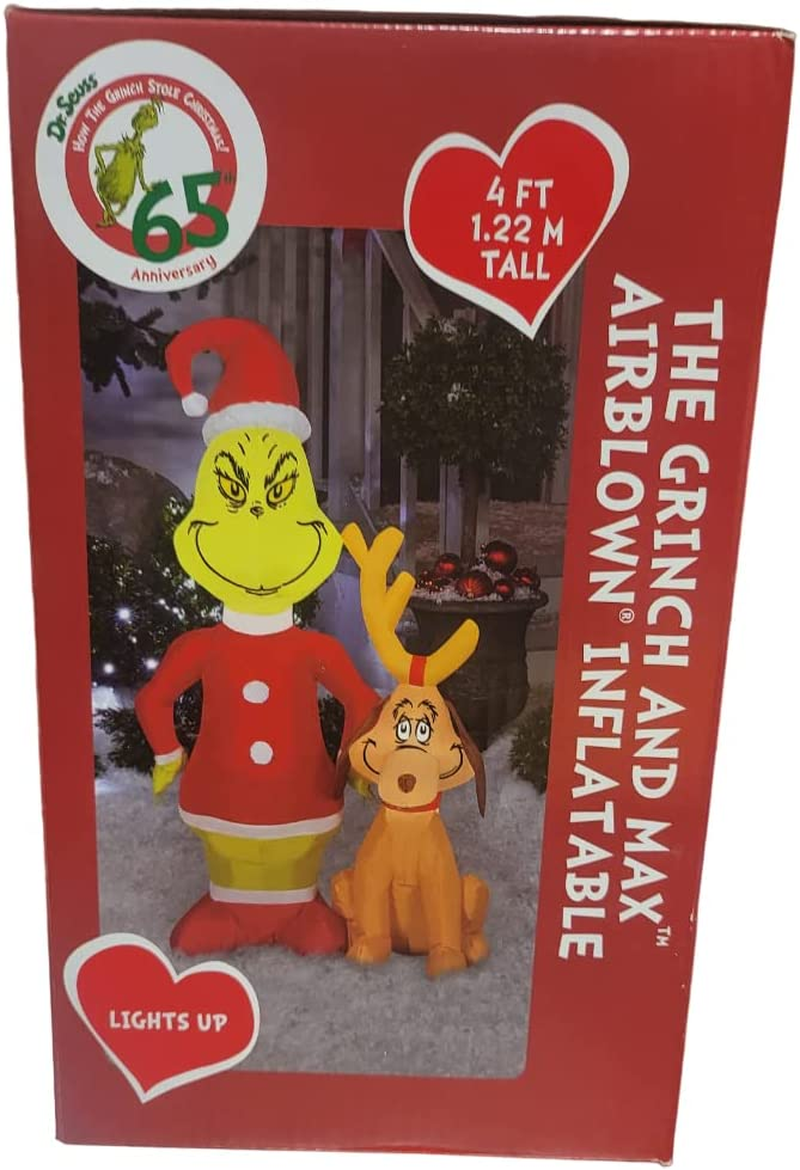 4Ft Tall Christmas Inflatable Grinch with His Dog Max Decoration LED