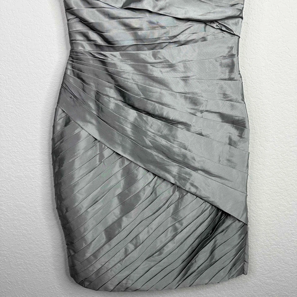 ML Monique Lhuillier Dress Women’s Size 8 Silver Grey Ruched Wedding Cocktail - Image 4 of 4