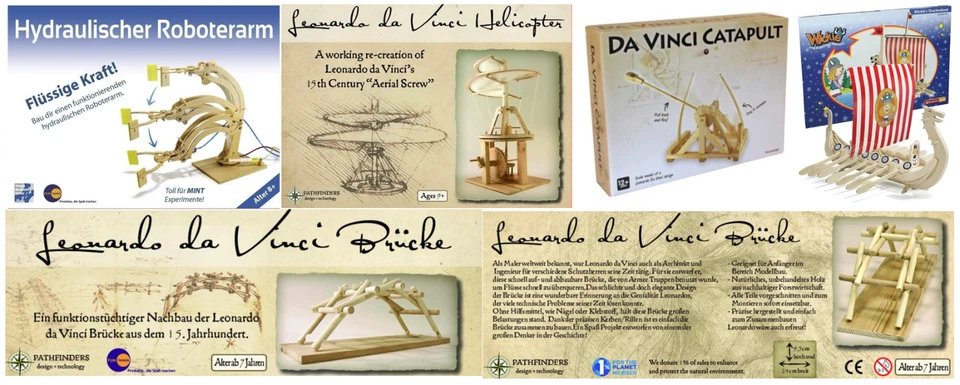 Leonardo Da Vinci Katapult Holz Bausatz Helikopter Brücke Roboter Arm
