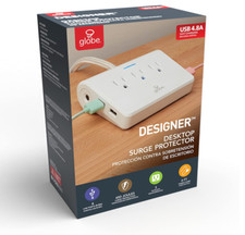 GLOBE Designer Series 3-Outlet USB Surge Protector Desktop Power Strip
