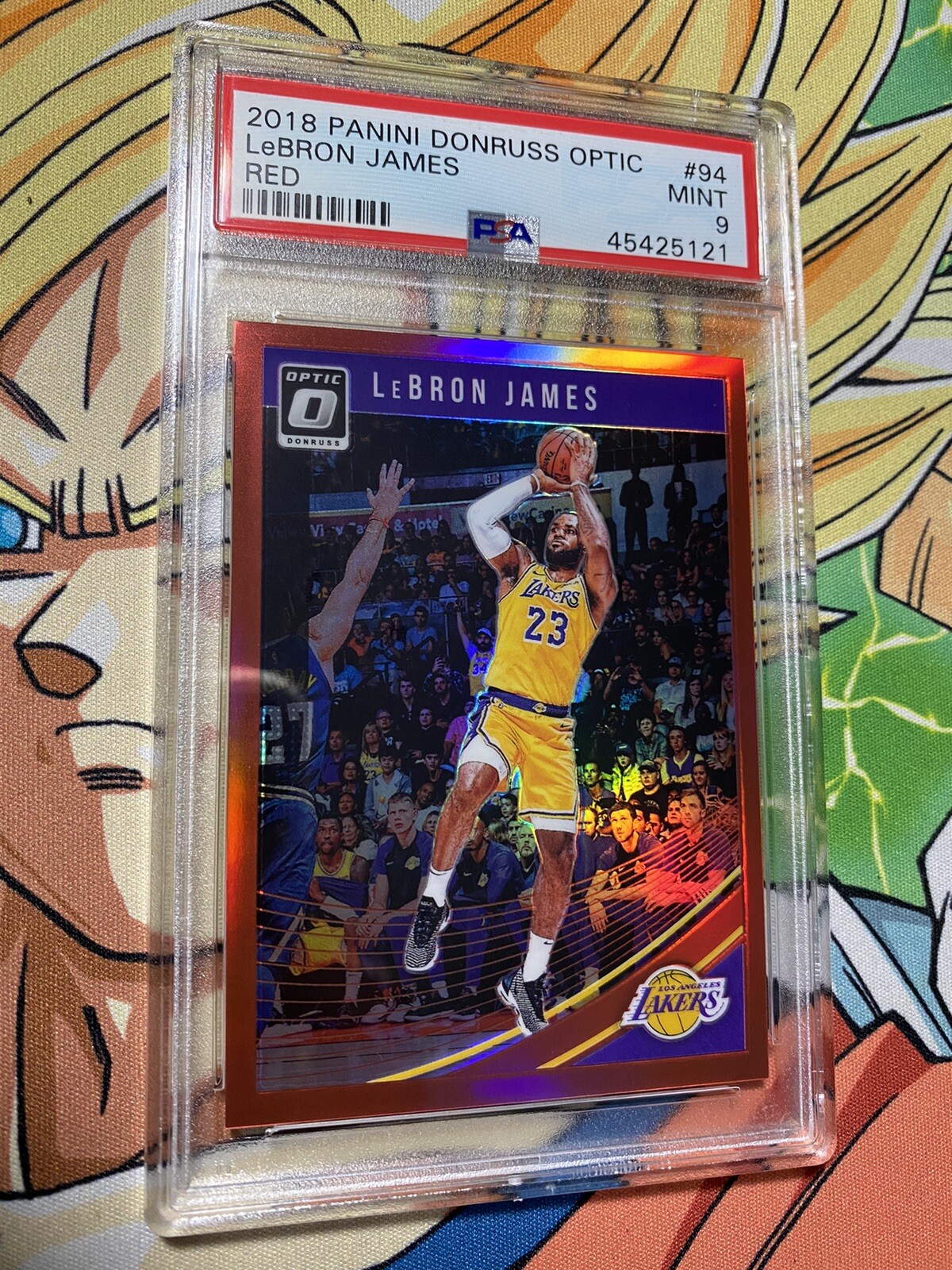 2018 PANINI DONRUSS OPTIC LeBRON JAMES #94 RED PRIZM 03/99 PSA 9 MINT LAKERS RC