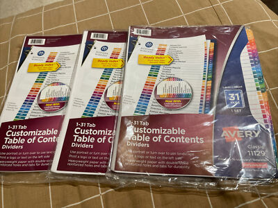 Lot Of 3 Avery Ready 31 Tab Binder Dividers Table Of Contents Multicolor A