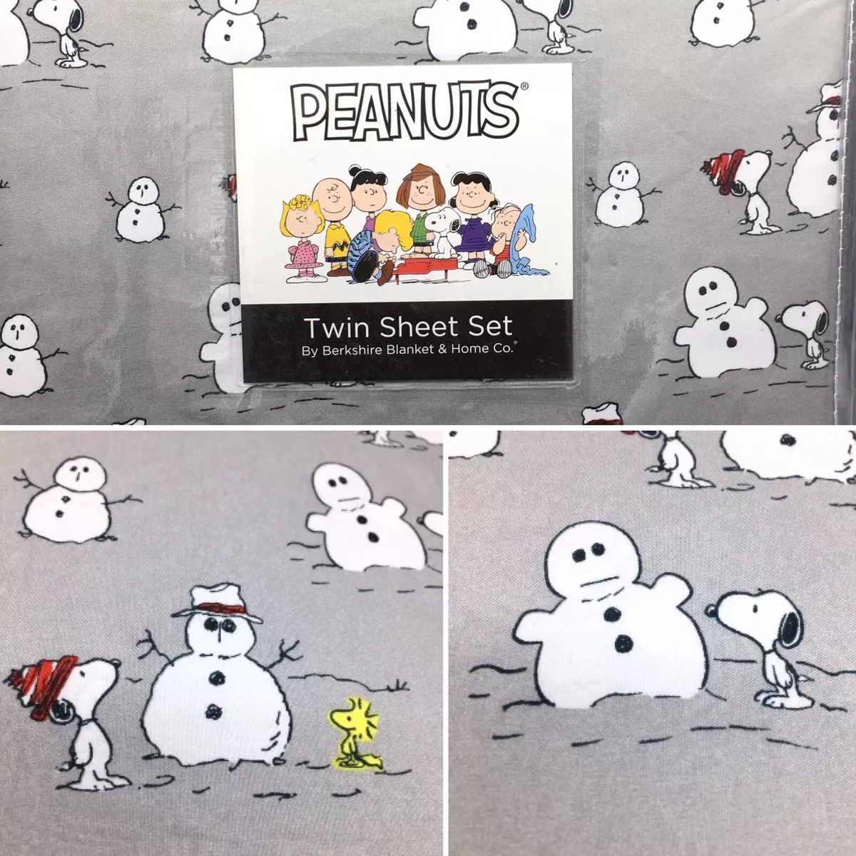 3pc Berkshire Peanuts Snoopy Building Snowman TWIN Sheet Set