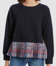 $395 Lini Women's Blue Beige Clarie Crew-Neck Mixed-Media Ruffle Sweater Dress S