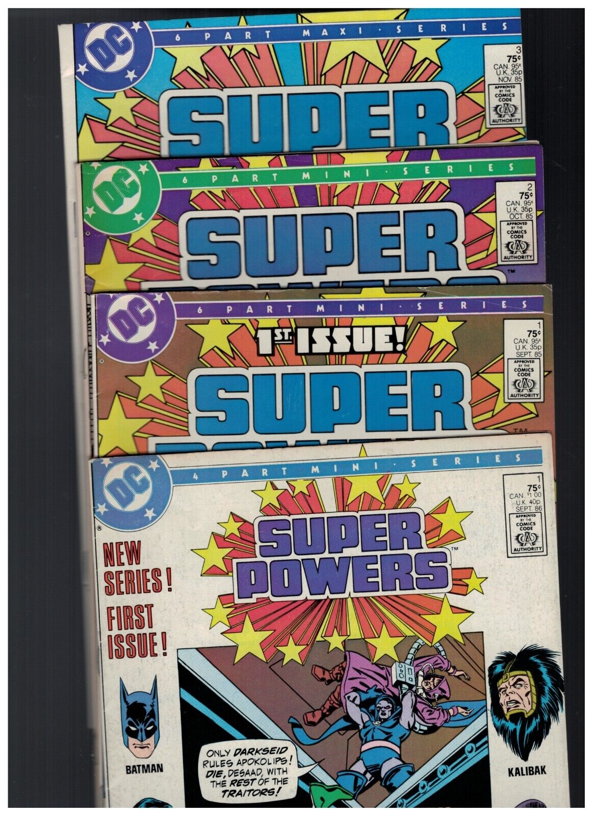 SUPER POWERS #1, #2, #3 (1985), SUPER POWERS #1 (1986) JACK KIRBY, INFANTINO 