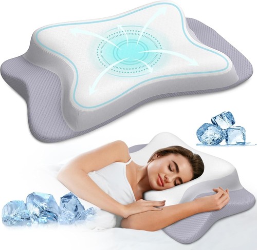 Cooling Gel Cervical Neck Pillow for Pain Relief Sleeping Ventilated Blue Memory - 第 1/7 張圖片