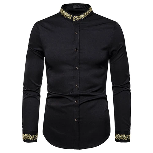 Camicia uomo formale nonno manica lunga business stand colletto camicie formali top - Foto 12 di 29