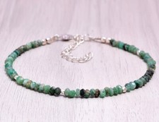 Natural Green Emerald Faceted Rondelle Gemstone Beaded Handmade Bracelets 6-8''