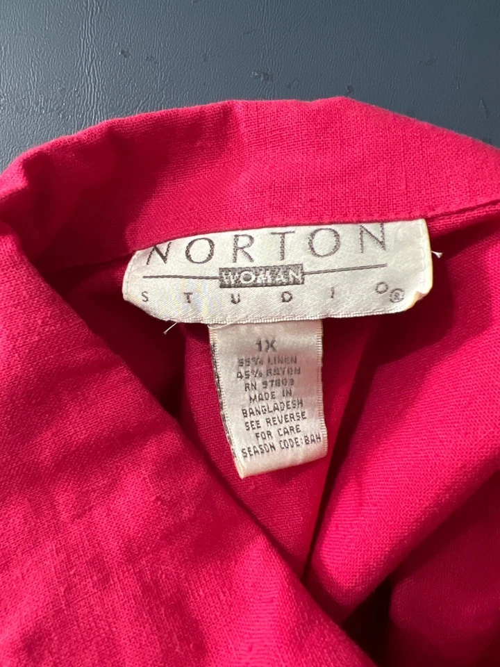 Blusa informal con botones Norton Studio para mujer manga 3/4 1X mezcla de lino playera Foto 3 de 4