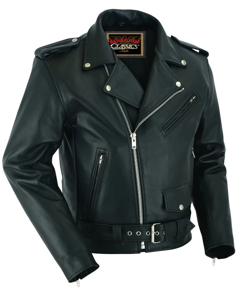 Black Vintage Leather Jacket for Mens with Plain Sides Design & Multiple Pockets - product detail image 1