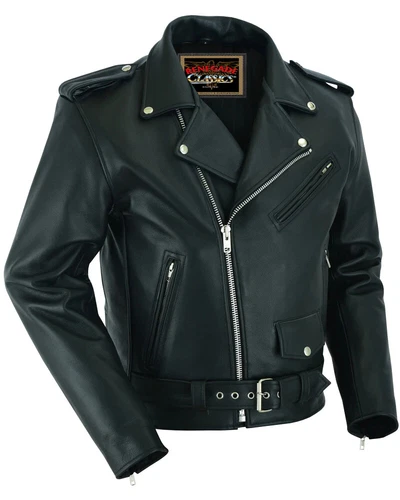 Men's Motorcycle Leather jacket Genuine Buffalo Skin Brando Style Black Biker US - product listing photo