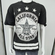 2010s Pro Club Heavy Weight Streetwear "California All Star" Black T-Shirt (XL)