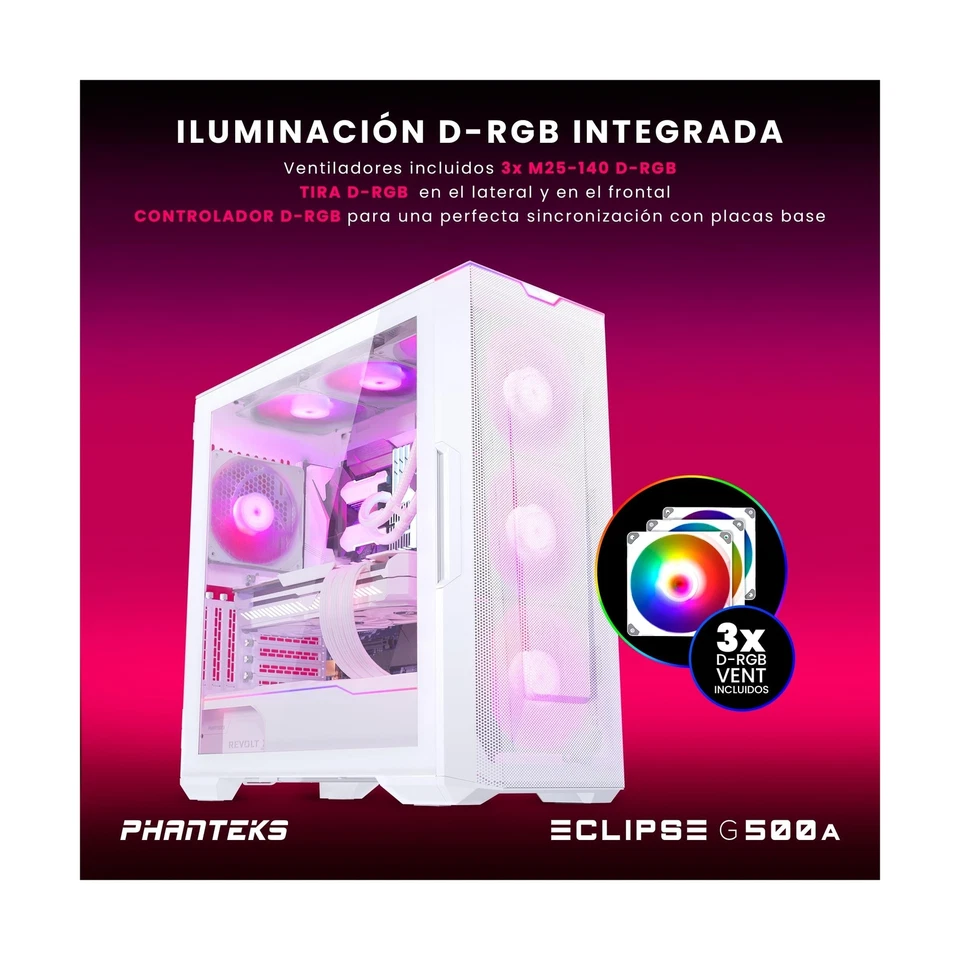 Phanteks Eclipse G500A Mid Tower Case, DRGB, Matte White - Image 2 of 4