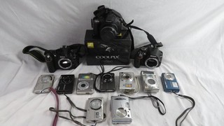 PREOWNED/UNTESTED/FOR PARTS Lot of 13 Digital Cameras (Nikon Canon Sony)