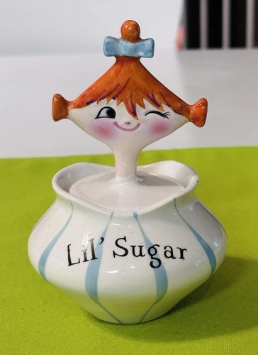 Vintage Holt Howard Lil' Sugar Pixieware Girl Condiment Jar Japan READ