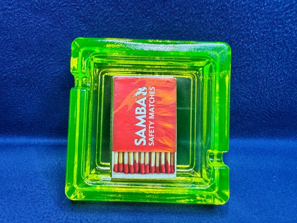 Uranium Glass Ashtray in Polished Vaseline, Square design Czech New Glows - image 3 of 4