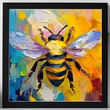 ORIGINAL Oil PAINTING on Canvas Bee  Textured Artwork 8x8 in Custom Order