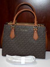 Michael Kors Marilyn Signature Medium Satchel Convertible Crossbody Brown NEW