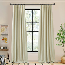 Room Darkening Faux Linen Curtains 96 Inches Long, Hook Belt/Rod Pocket/Back Tab