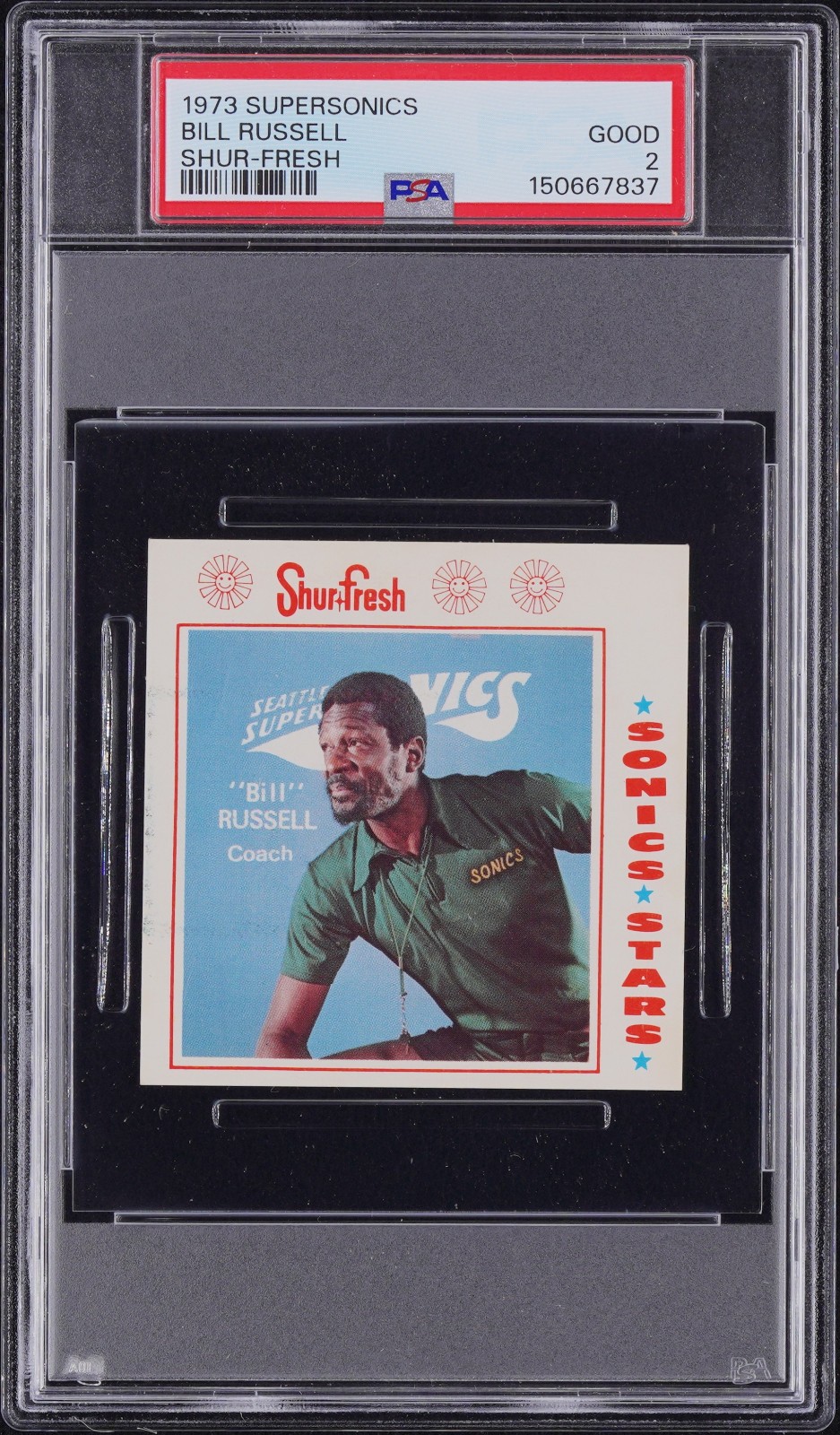1973-74 Shur-Fresh Bill Russell #7 PSA 2 Seattle SuperSonics Coach Rare view 1