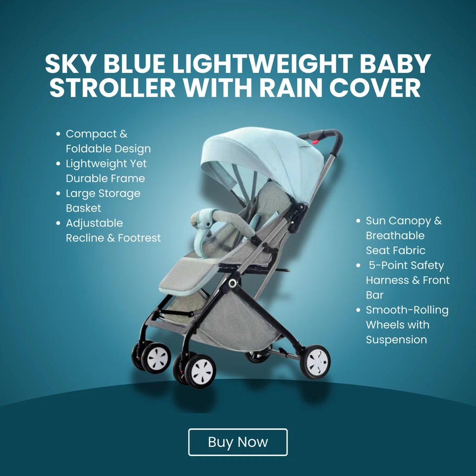 Lightweight Foldable Baby Stroller Pushchair Compact Travel Pram Buggy - Image 2 of 4
