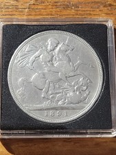 1891 Queen Victoria Silver Crown – Mid Grade – In Professional Display Case
