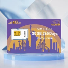 30GB 365Days 4G Data SIM Card USA - Works with Unlocked Phones/Tablets/MiFi