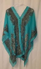 Jack Missy Sheer Poncho Shawl Teal One Size Boho Beachy Used Good Condition