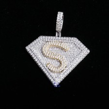 Men's 2.00Ct Real Moissanite Superman Men's Pendant 14K White Gold Plated