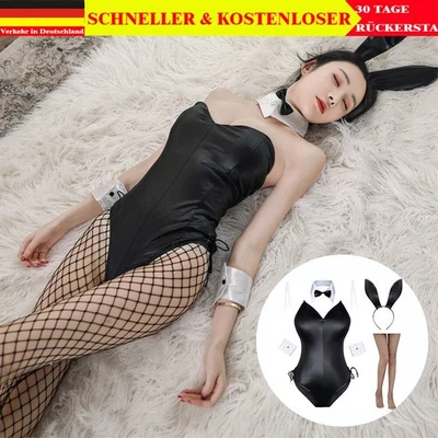 Damen 5stk. Sexy Hasen Bunny Girl Cosplay Dessous Party Karneval Kostüm Bodysuit