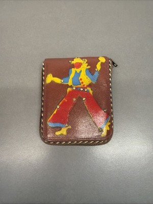 Rare 1950s Brown Leather Shooting Cowboy Zipper Wallet B15
