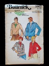 1960's Vintage BUTTERICK 5962 UNISEX Pullover Top MENS WOMENS Fashion pattern