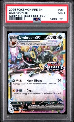 2025 POKEMON PRE EN-PRISMATIC EVOLUTIONS SURPRISE BOX EXCLUSIVE UMBREON EX PSA 9