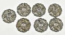 Vintage Set of 7 Round Ornate 2-3/8" Metal Knob Pull Back Plates Only Regency