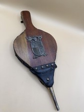 Vintage Fire Bellow Wood And Leather Fireplace Bellows Brass Coat Of Arms Decor