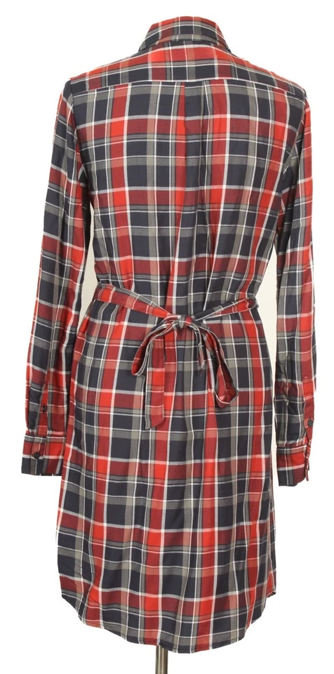 Banana Republic 连衣裙女式 6 红色蓝色格子条纹石灰腰带纽扣 — 第 2/4 张图片