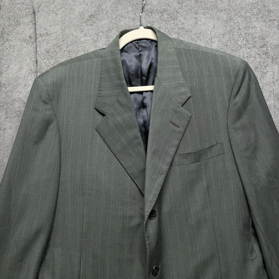 Holland & Sherry Savile Row 灰色羊毛定制西装外套男式 38R 经典细条纹 — 第 3/4 张图片