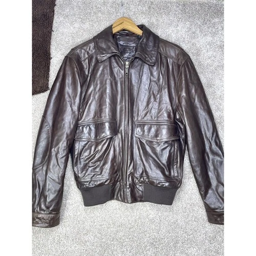 Roundtree & Yorke Lambskin Leather Bomber Jacket Mens S Brown Aviator Fur Moto image 2