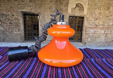 Orange pendant lamp, 70s Yugoslavia home decor, orange glass ceiling lamp