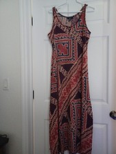 CHAPS Womens' Tribal Pattern Sleeveless Pull-on Maxi Dress XL Tall 100% Cotton