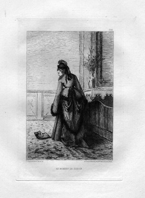 ca. 1870 Dame chat cat Katze eau forte gravure etching Pierre Teyssonnieres
