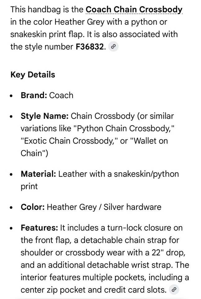 Bandolera Coach Gris Exótica Estampado Piel de Serpiente F36832 Nueva con Etiquetas Foto 2 de 4