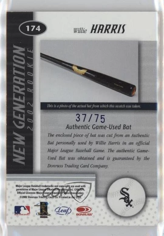 2002 Leaf Certified Mirror Blue Materials /75 Willie Harris #174 - Image 2 of 2