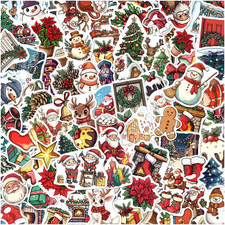 Cute Christmas Stickers Pack 108Pcs Vinyl Holiday with Santa Reindeer Snowman Gi