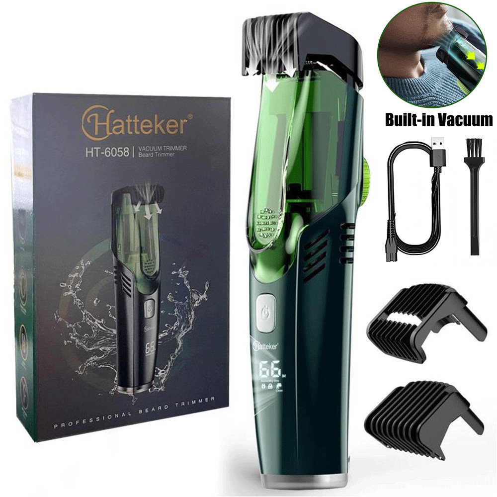 Vacuum Beard Trimmer for Men, Cordless Electric Shaver with 