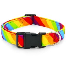 Rainbow Dog Collar Cute Adjustable Striped LGBT Pride Strong Buckle Size L