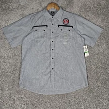 Avirex Shirt Mens Large Blue Button Up Pin Stripes Anchor Patch Nautical