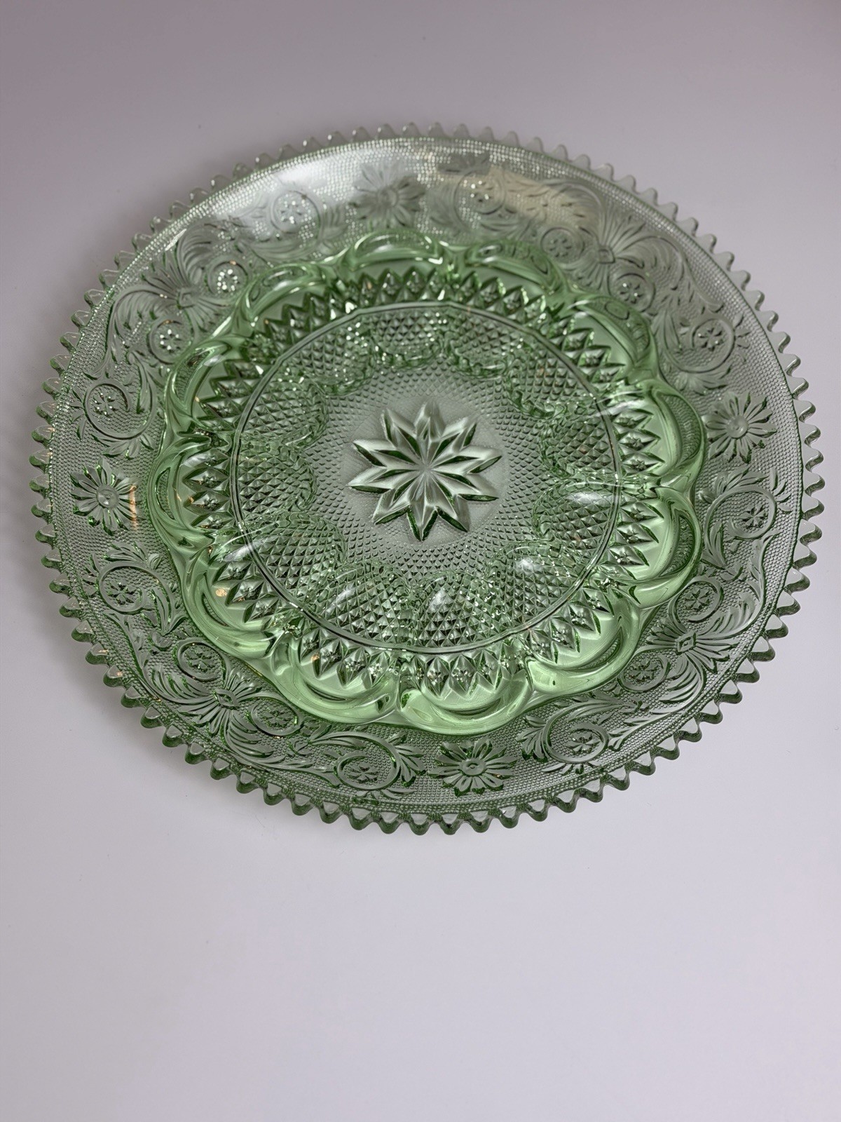 Vintage Indiana TIARA Glass Chantilly Light Green Sandwich Deviled Egg Platter